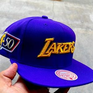 Men's Mitchell and Ness Lakers 50th anniversary snapback hat new